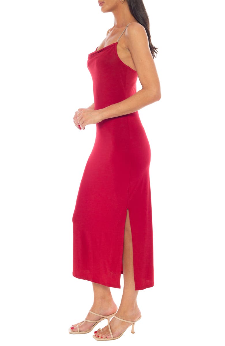 bebe Cowl Neck Rhinestone Strap Midi Dress, Alternate, color, Red