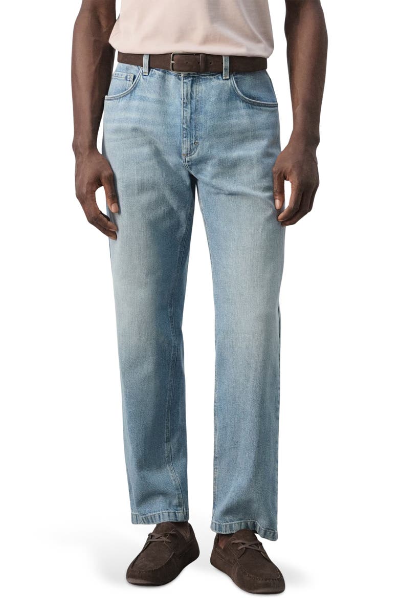MANGO Cotton & Linen Straight Leg Jeans, Main, color, Light Vintage Blue