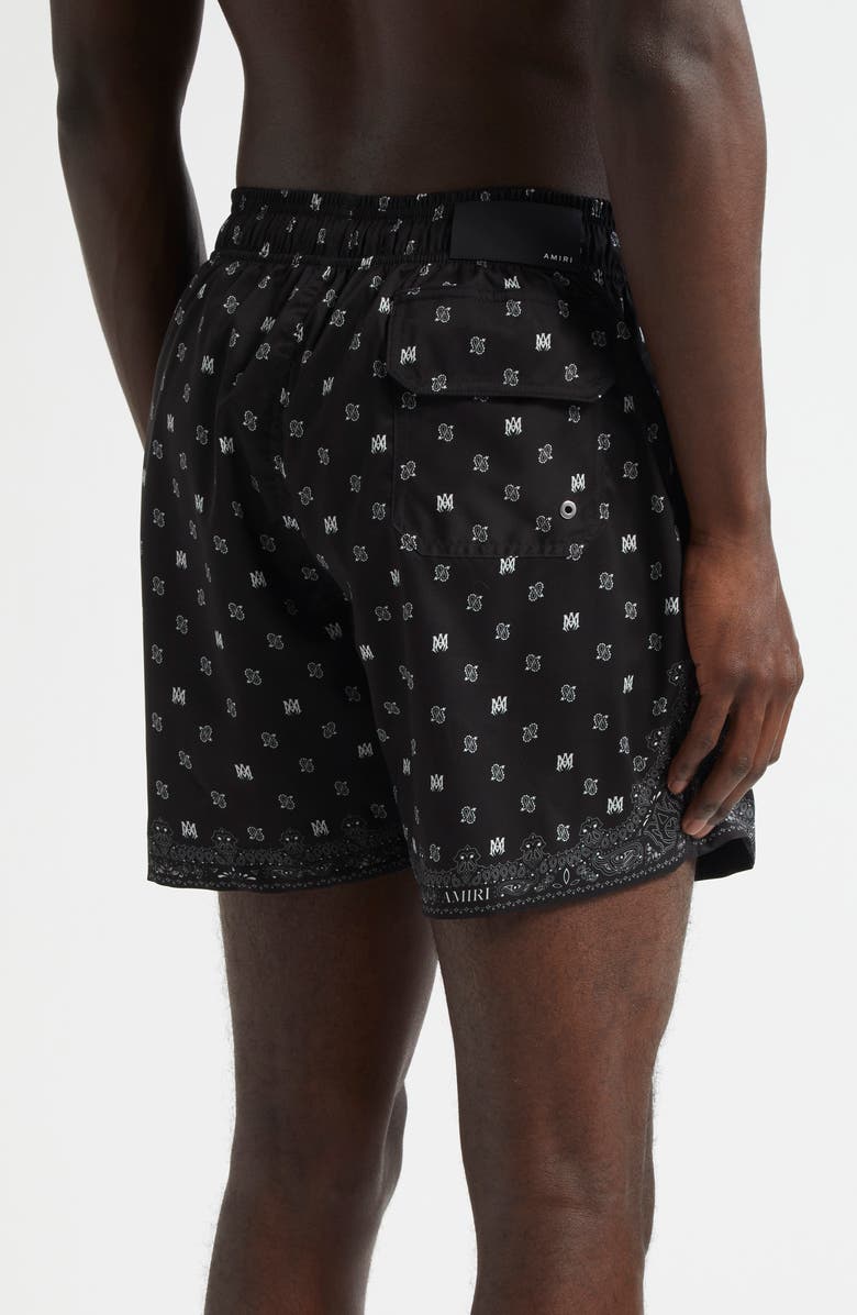 AMIRI Monogram Paisley Swim Trunks, Alternate, color, Black