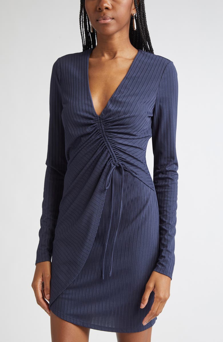 Ramy Brook Barry Long Sleeve Ruched Minidress, Alternate, color, Navy