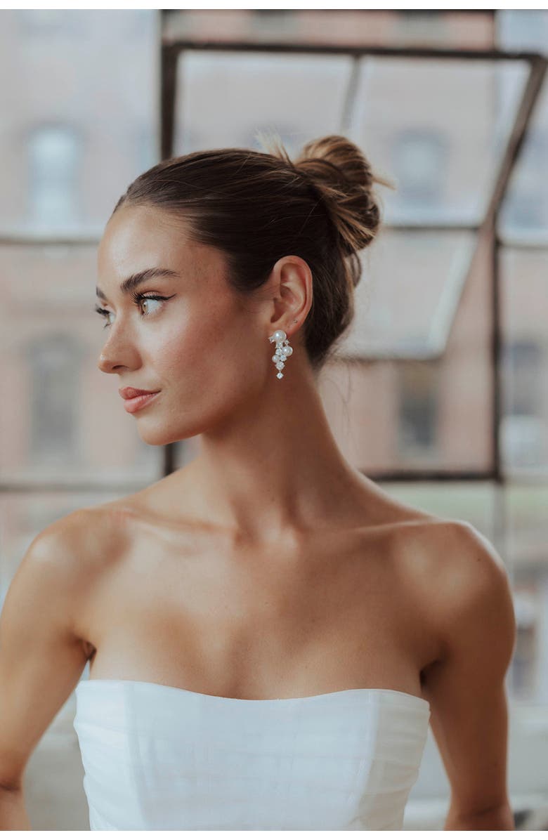 Untamed Petals Alexandra Pearl and Crystal Drop Earrings, Alternate, color, Silver