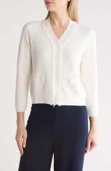 Adrianna Papell Frayed Waffle Knit Cardigan