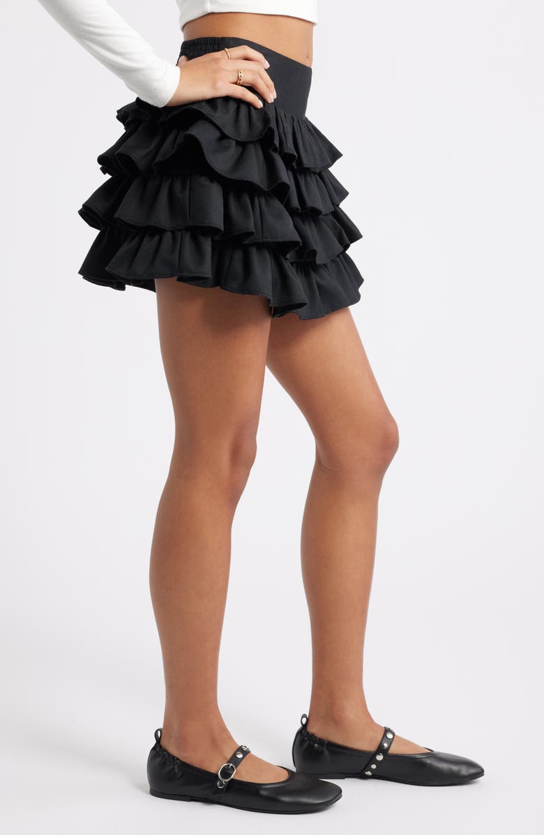 BP. Tiered Ruffle Miniskirt, Alternate, color, Black