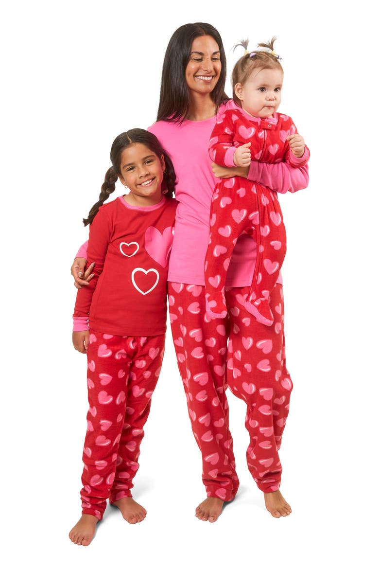 Women's Cotton Top & Fleece Pants Printed Matching Family Holiday Pajama Set, Alternate, color, Heart