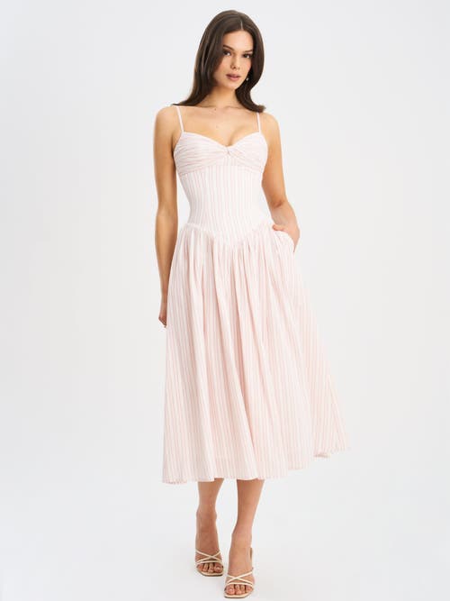 Miss Circle Women Zania Pink Stripe Ruched Breast Cotton Jacquard Midi Dress