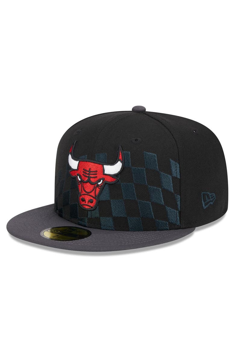 New Era Men's New Era Black Chicago Bulls Rally Drive Checkerboard 59FIFTY Crown Fitted Hat, Alternate, color, Black