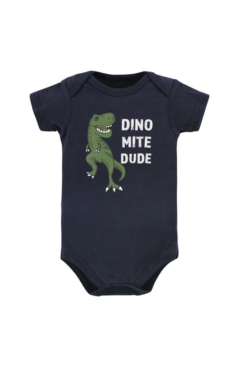 Hudson Baby Triple Pack of Essential Cotton One-Piece Rompers, Alternate, color, Dinomite Dude