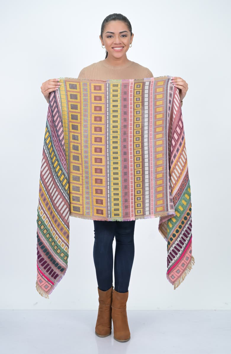 Vismaya Embroidered Cotton & Wool Fringe Scarf, Alternate, color, 