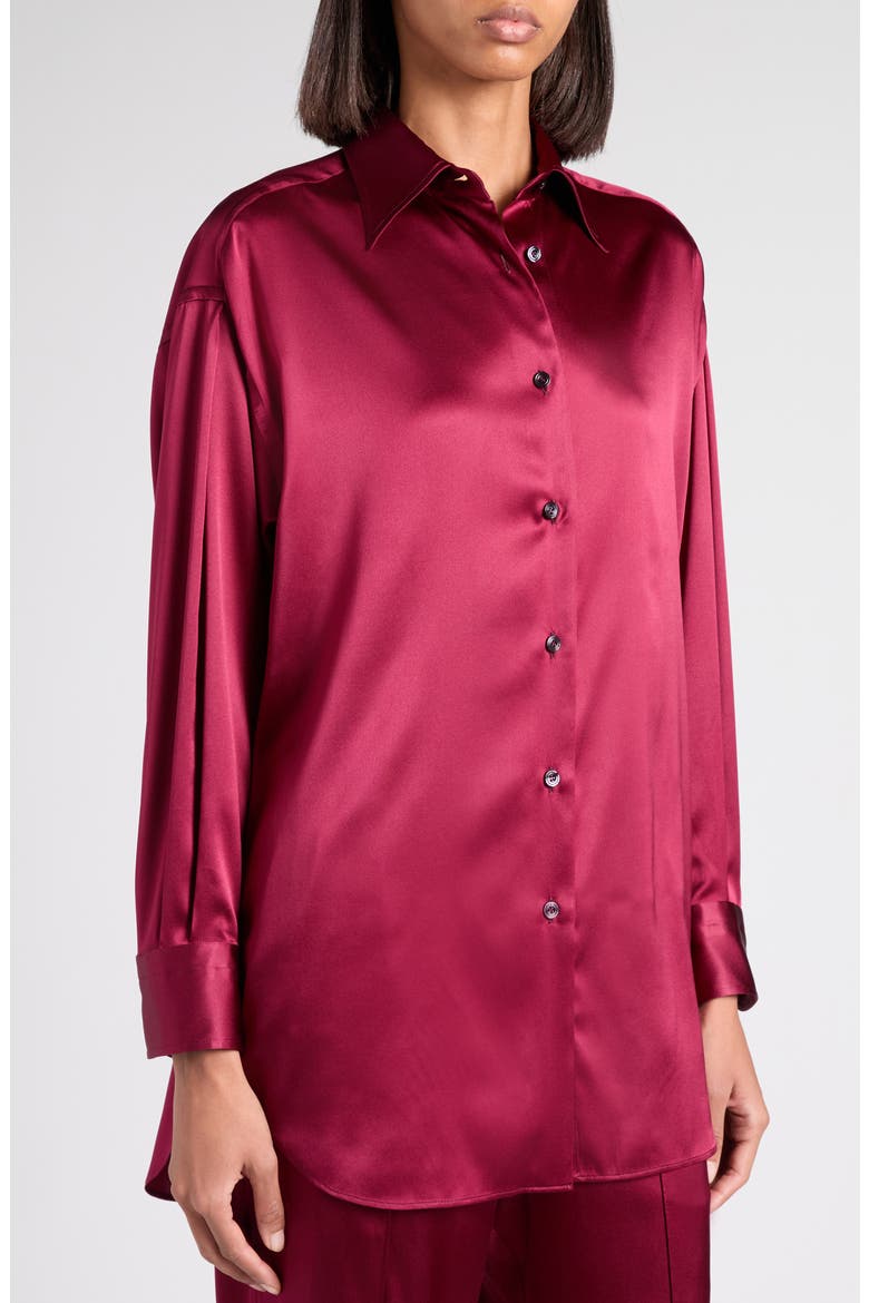 Relaxed Fit Stretch Silk Satin Blouse, Alternate, color, GV481 DEEP PLUM