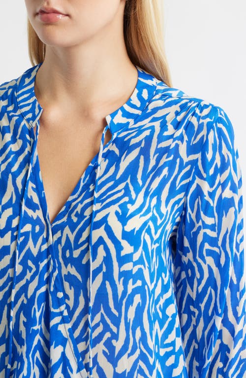 Apny Print Tassel Surplice Chiffon Top In Blue