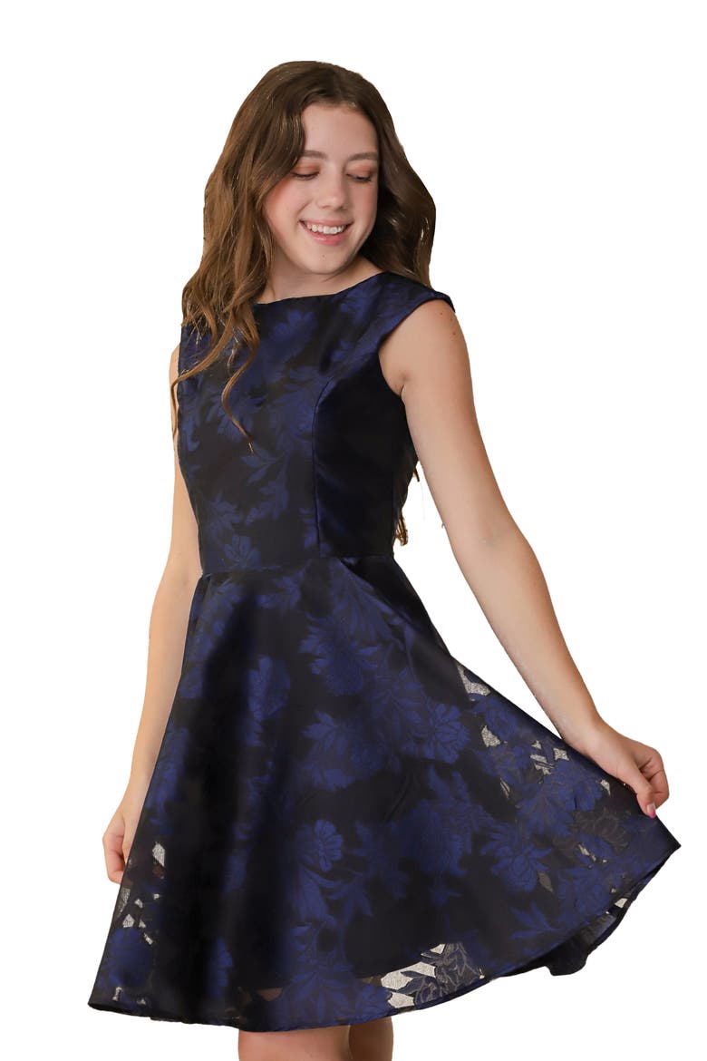 Cap Sleeve Boat Neck Dress In Longer Length, Main, color, NAVY
