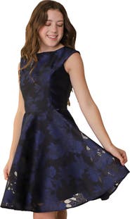 Un Deux Trois Cap Sleeve Boat Neck Dress In Longer Length