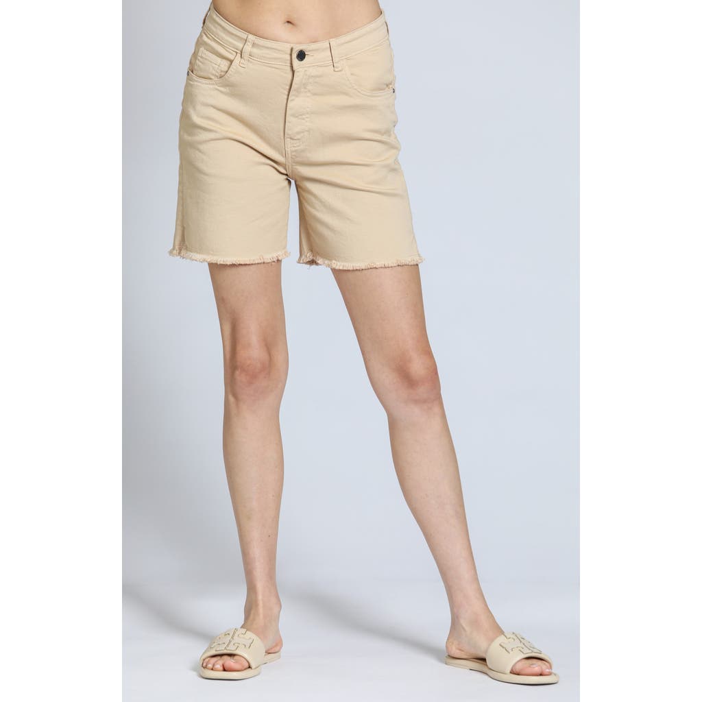 Apny Fray Hem Cutoff Denim Shorts In Almond