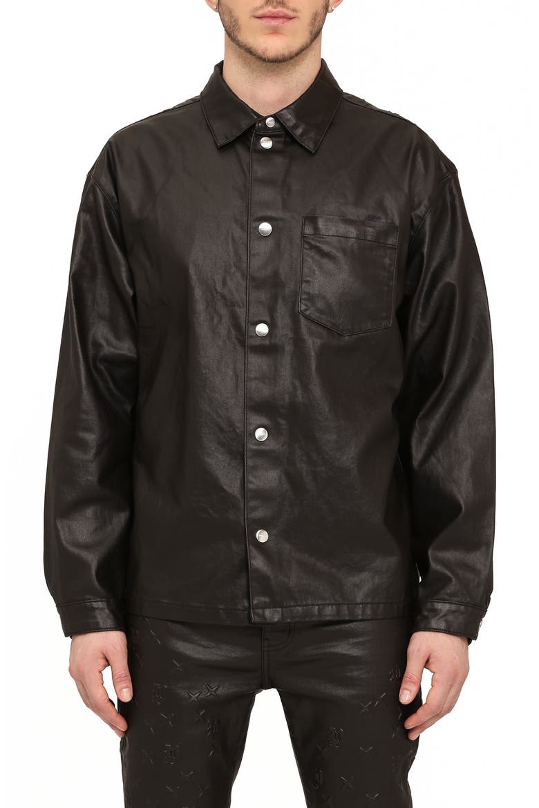 Mono Embossed Button-Up Shirt, Main, color, BROWN