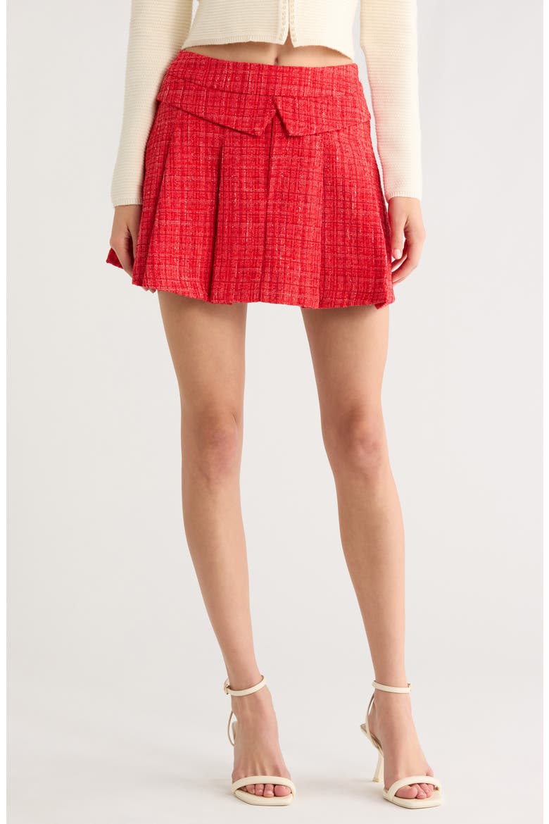 Pleated Tweed Miniskirt, Main, color, RED