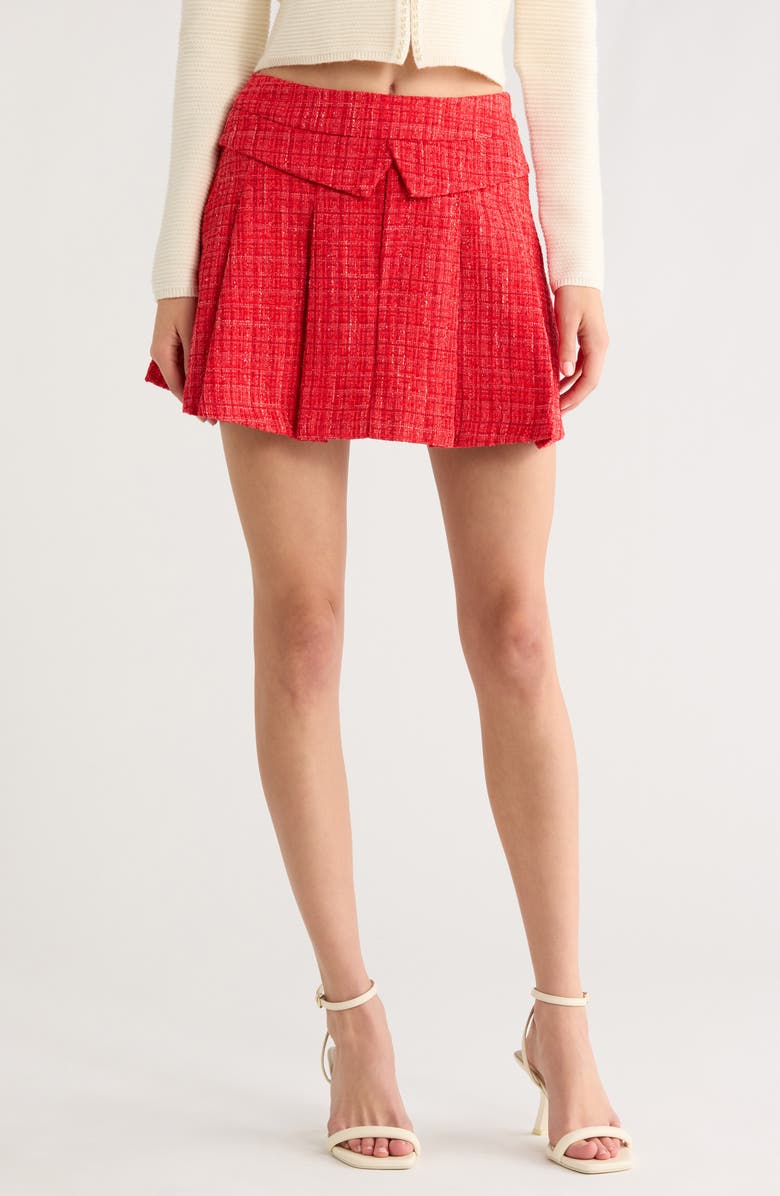All in Favor Pleated Tweed Miniskirt, Main, color, Red