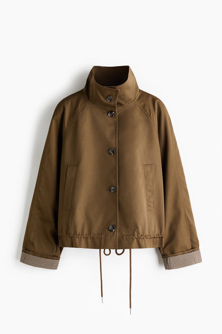 Funnel-collar Twill Jacket, Alternate, color, Khaki green