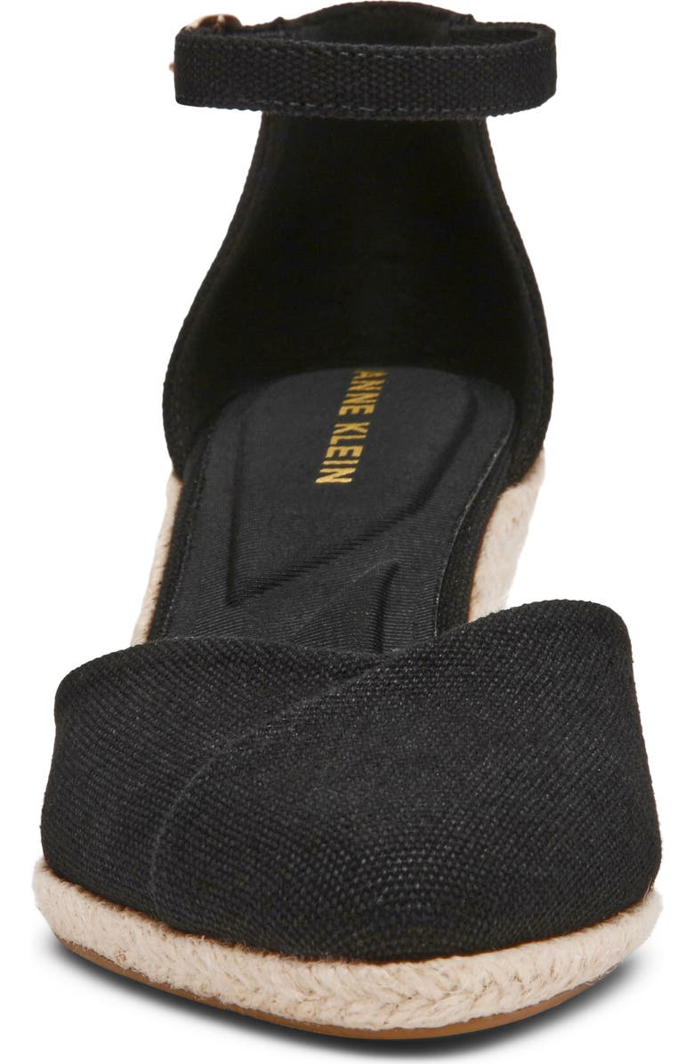 Anne Klein Wilmott Ankle Strap Espadrille Wedge Sandal, Alternate, color, Black Canvas