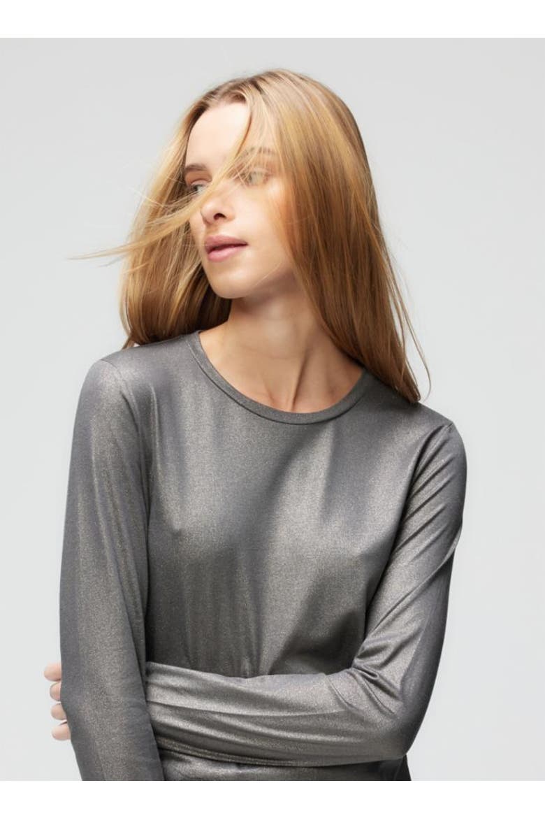 Lyocell Cotton Metallic Long Sleeve Crewneck, Alternate, color, CARBONE