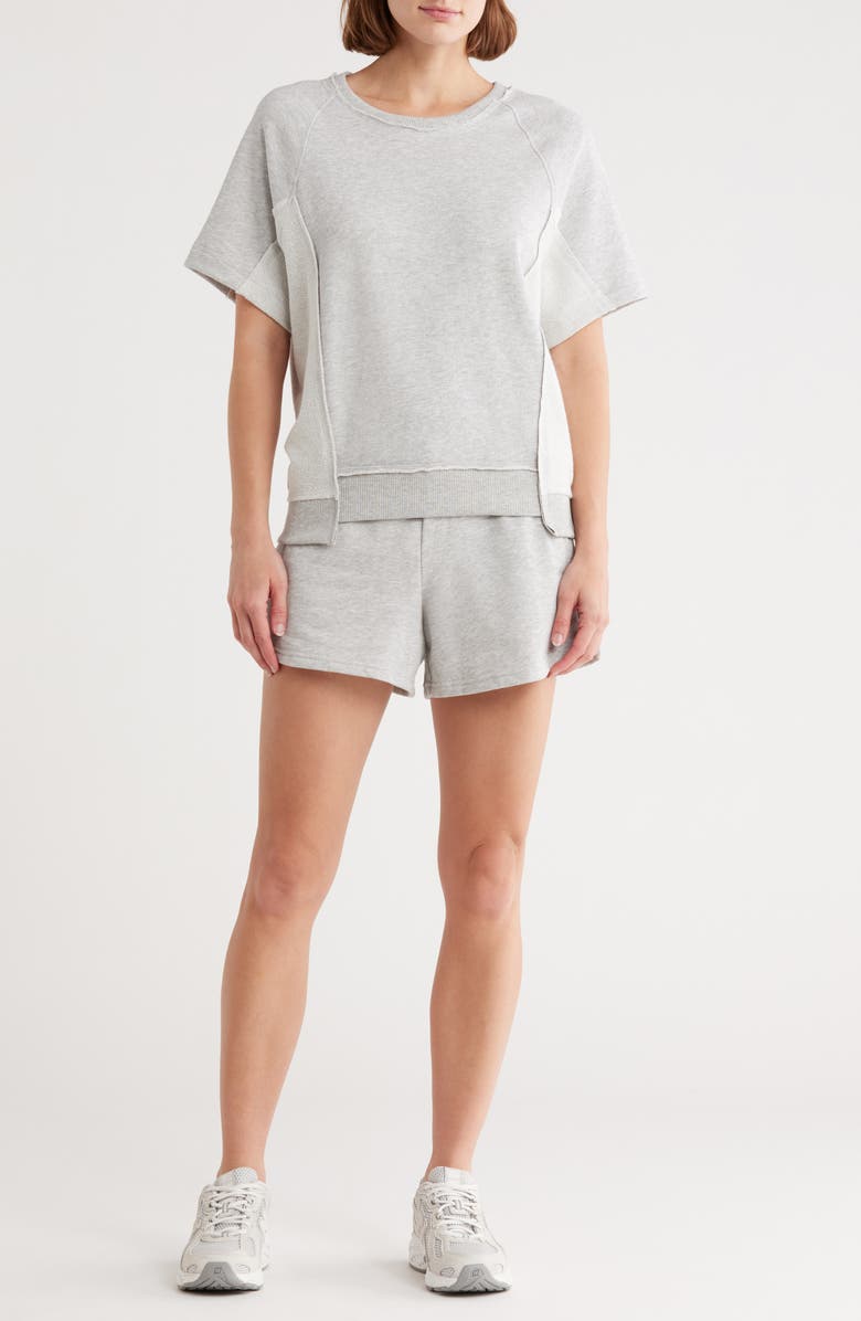 90 DEGREE BY REFLEX Oversize Terry T-Shirt & Shorts Set, Main, color, Heather Grey