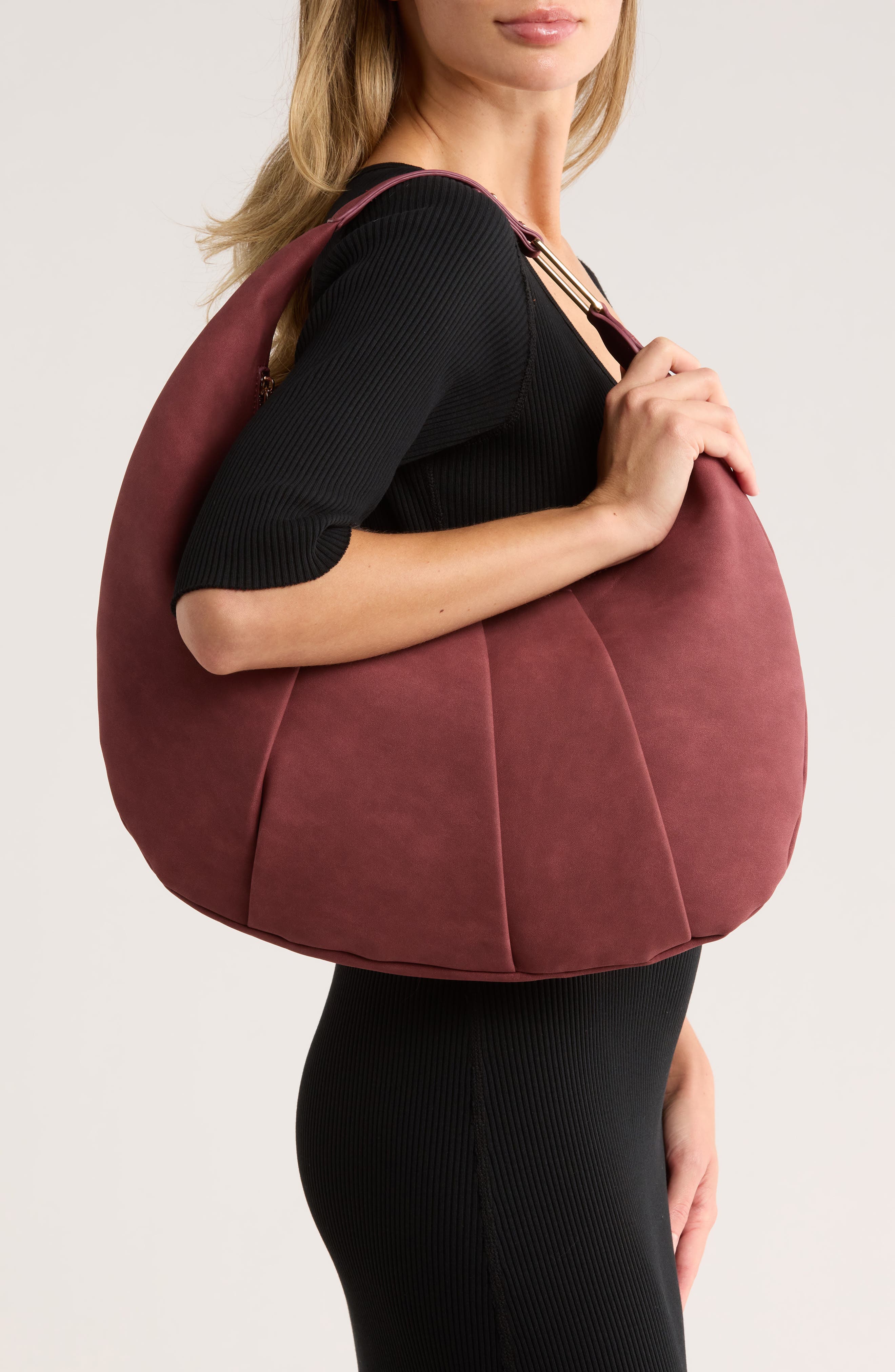 Faux Suede Hobo Bag, Alternate, color, RUST