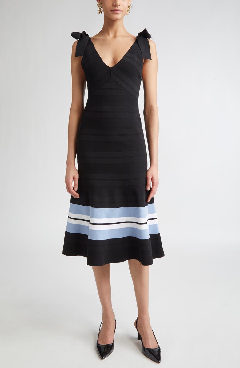 Carolina Herrera Tie Shoulder Fit & Flare Dress, Main, color, Black Multi