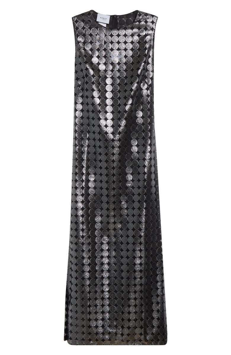 Akris punto Metallic Dot Semisheer Sleeveless Dress, Alternate, color, Brushed Steel