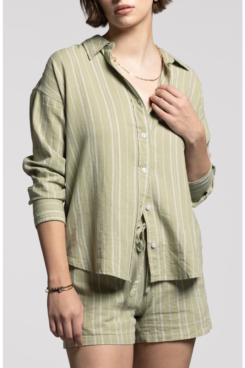 Maxime Linen Blend Button-Up Shirt, Main, color, TEA
