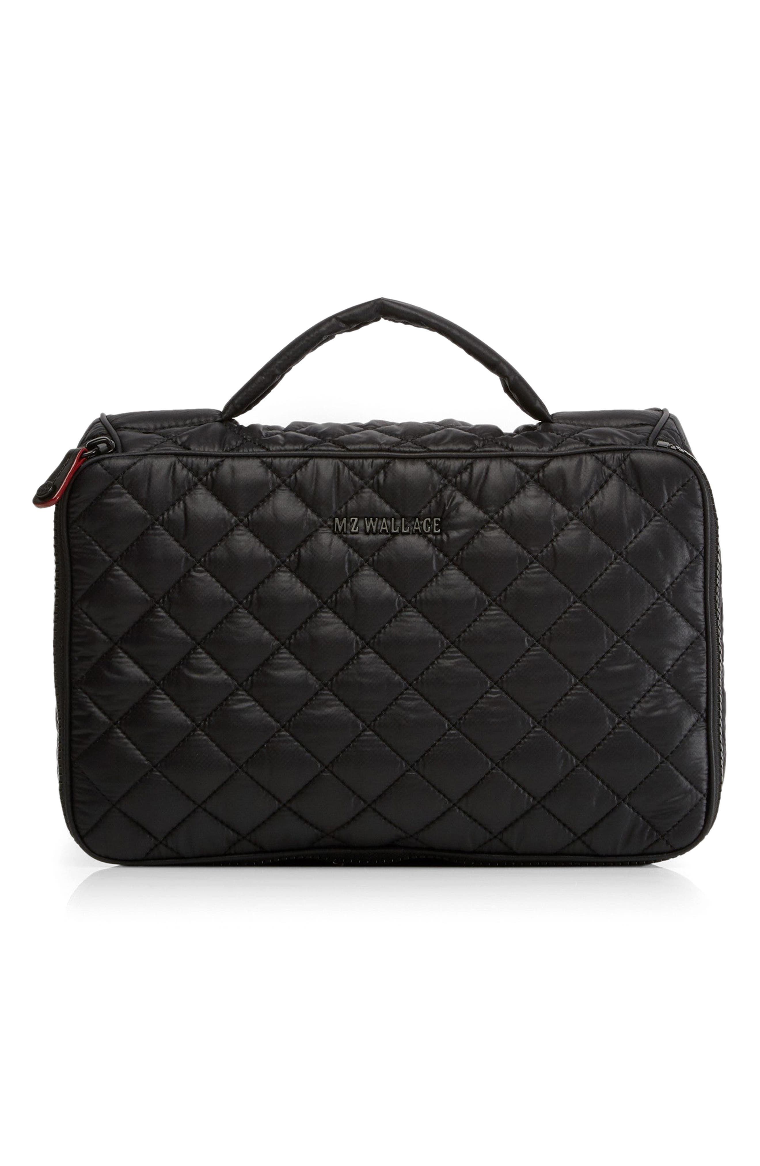 Quilted Nylon Zip Cosmetics Pouch, Main, color, BLACK