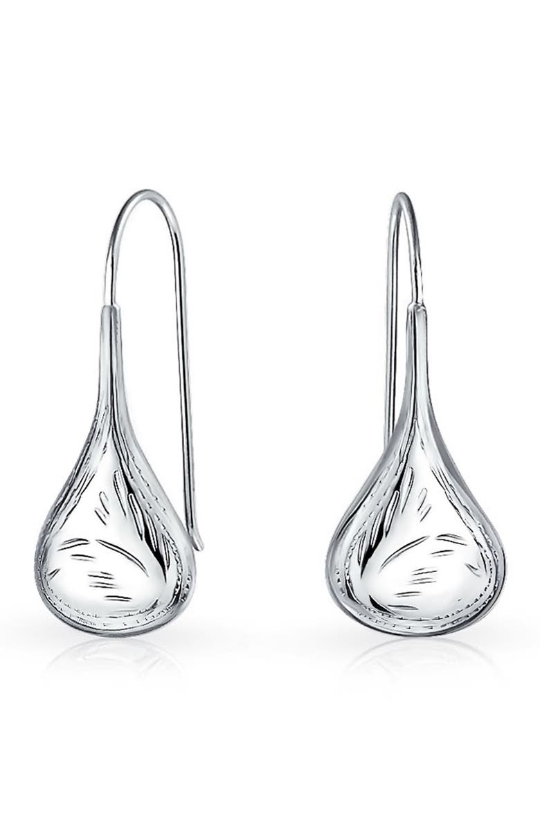 BLING JEWELRY Sterling Silver Etched Teardrop Earrings, Main, color,