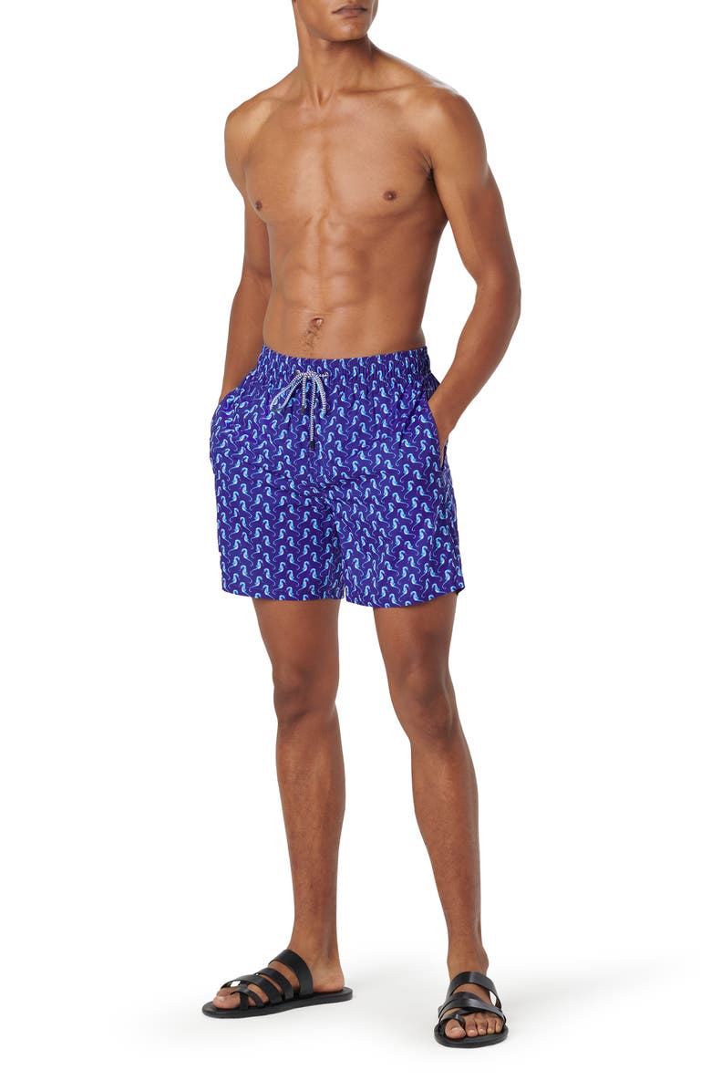 Bugatchi Print Swim Trunks, Alternate, color, Night Blue