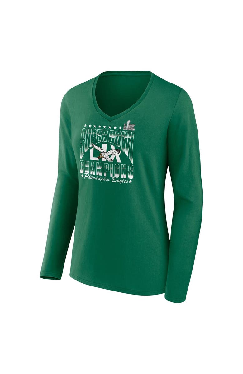 FANATICS Women's Fanatics Kelly Green Philadelphia Eagles Super Bowl LIX Champions Retro Logo Long Sleeve V-Neck T-Shirt, Alternate, color, Kelly Green