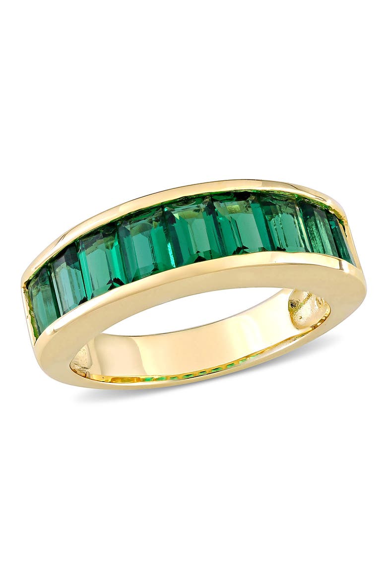 Sterling Silver Baguette Cut Created Emerald Ring, Main, color, GREEN