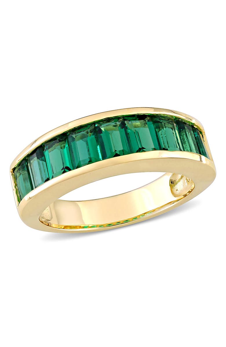 DELMAR Sterling Silver Baguette Cut Created Emerald Ring, Main, color, Green