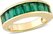 DELMAR Sterling Silver Baguette Cut Created Emerald Ring