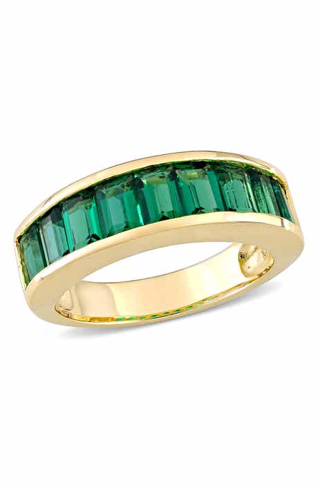 DELMAR Sterling Silver Baguette Cut Created Emerald Ring