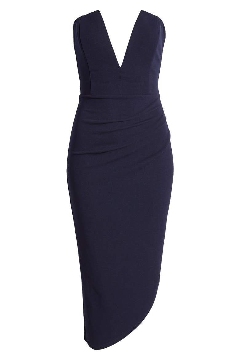 Certain to Stun Strapless Asymmetric Midi Dress, Alternate, color, NAVY BLUE