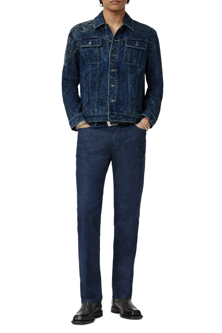 Anthony Embroidered Denim Trucker Jacket, Alternate, color, BLUE SMOKE