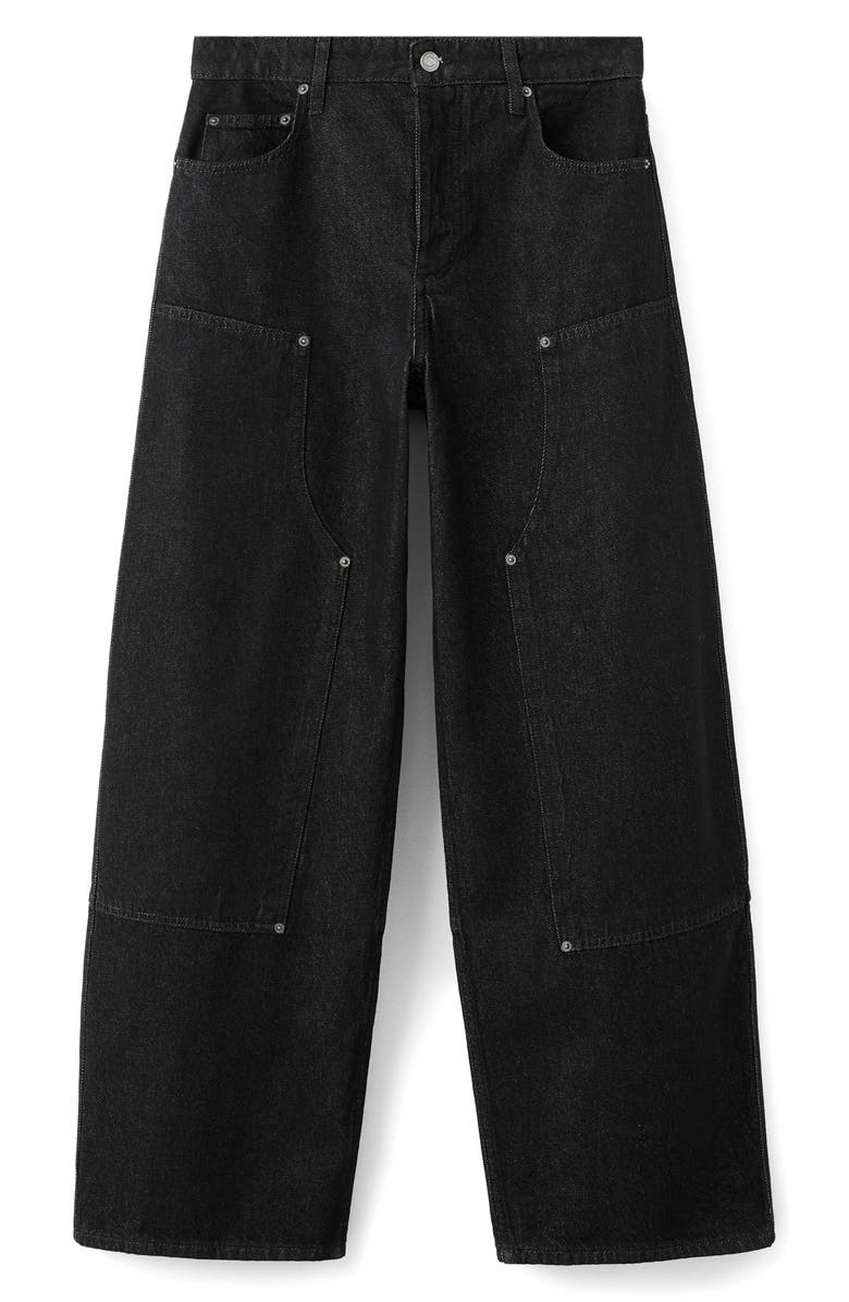 MANGO Patch Detail Barrel Leg Jeans, Alternate, color, Black