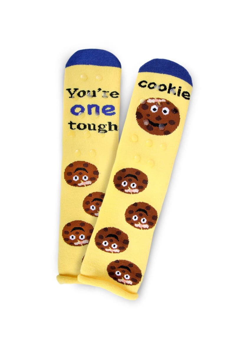 Big Kid's Tough Cookie Greeting Card Crew Socks, Alternate, color, Yellow