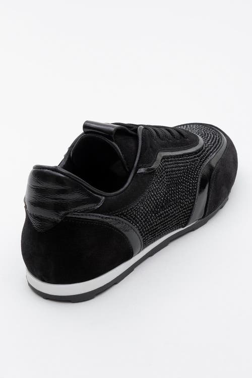Forever & Always Shoes Bonia Rhinestone Suede Leather Sneakers In Black Suede Leather