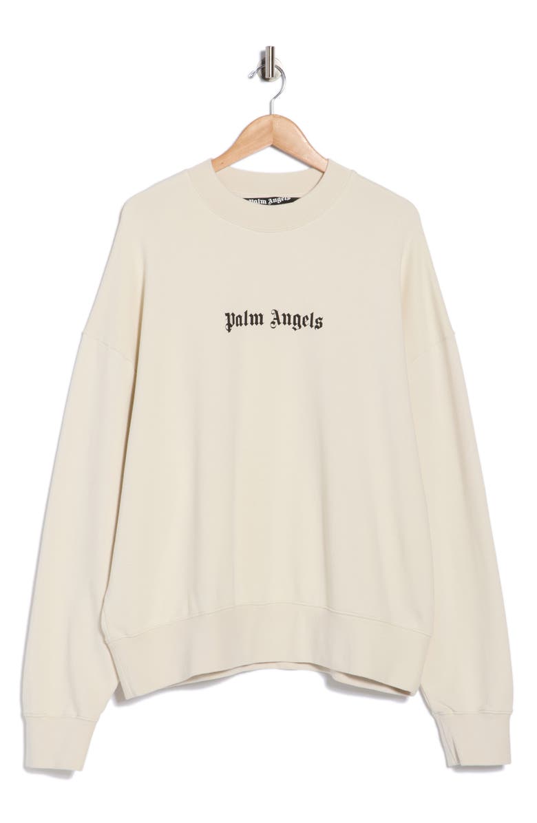 Palm Angels Logo Crewneck Sweater, Alternate, color, White/Black