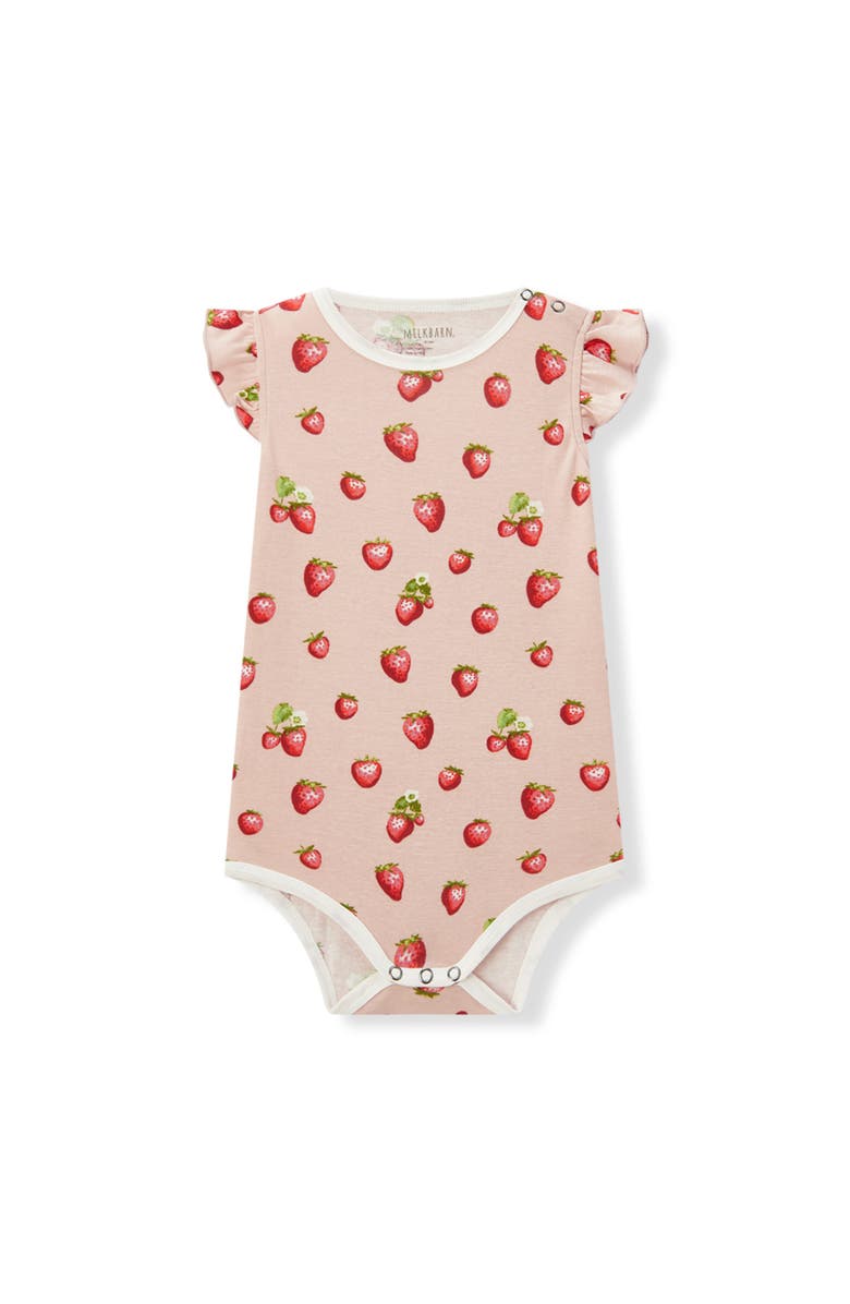 Milkbarn Organic Cotton Ruffle One Piece, Main, color, Strawberry