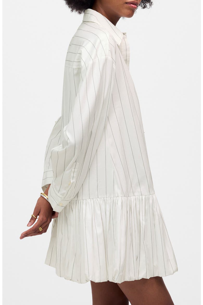Pinstripe Poplin Bubble Hem Mini Shirtdress, Alternate, color, SLIM DOUBLE STRIPE WHITE