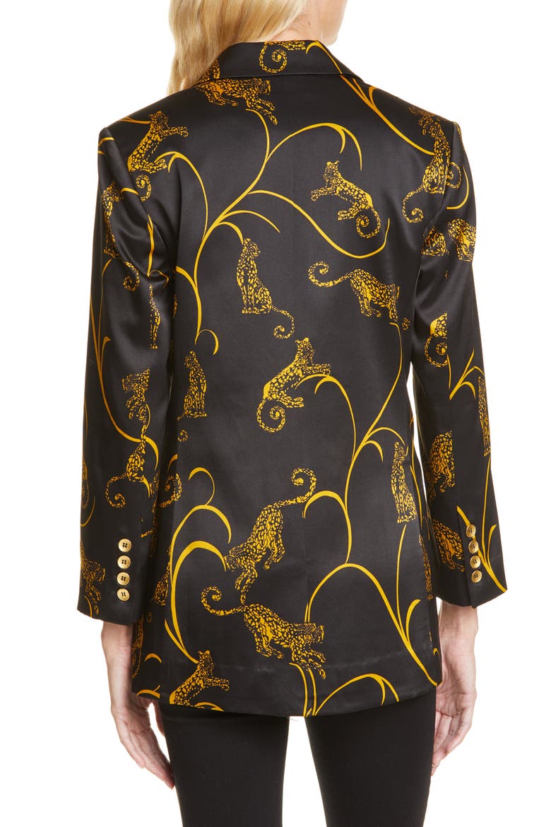 Taryn Leopard Print Silk Blazer (Nordstrom Exclusive), Alternate, color, BLACK/ GOLD TIGER