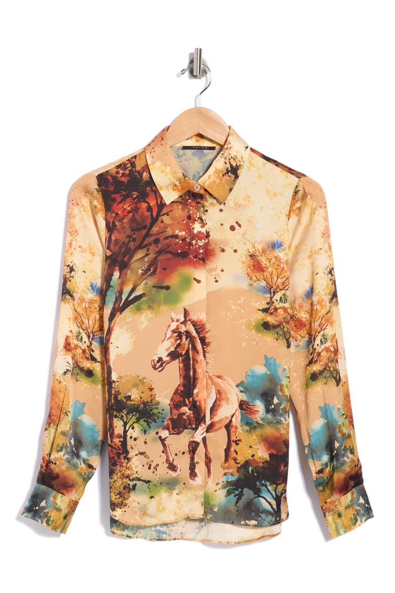 Horse Print Long Sleeve Shirt, Main, color, RIDING HORSES-PLACEMENT PRINT