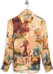 T Tahari Horse Print Long Sleeve Shirt