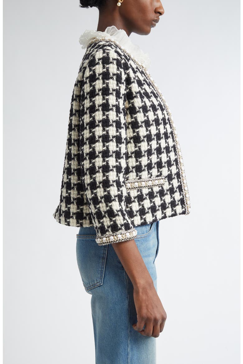 Houndstooth Check Tweed Crop Jacket, Alternate, color, IVORY/ BLACK
