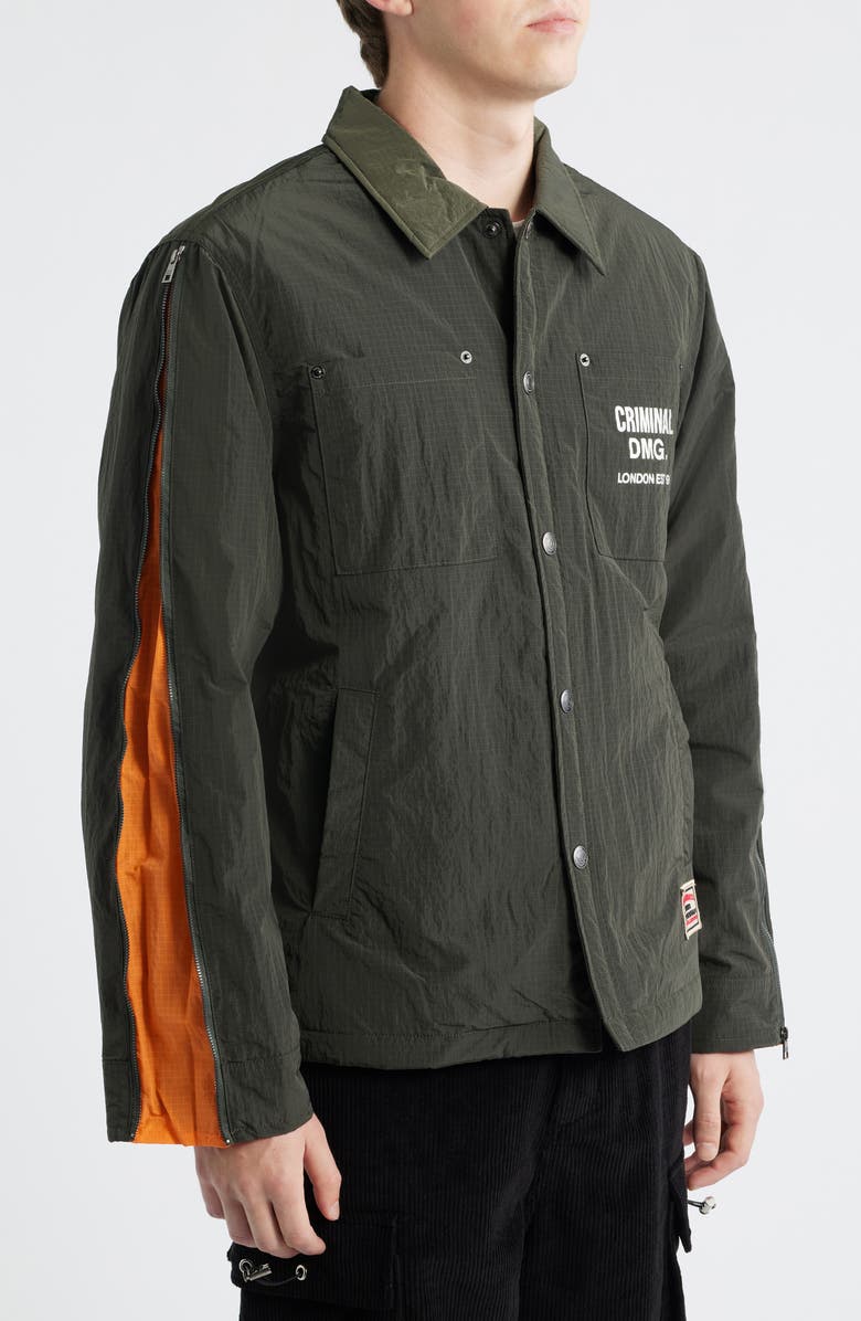 CRIMINAL DAMAGE Padded Nylon Shirt, Alternate, color, Khaki