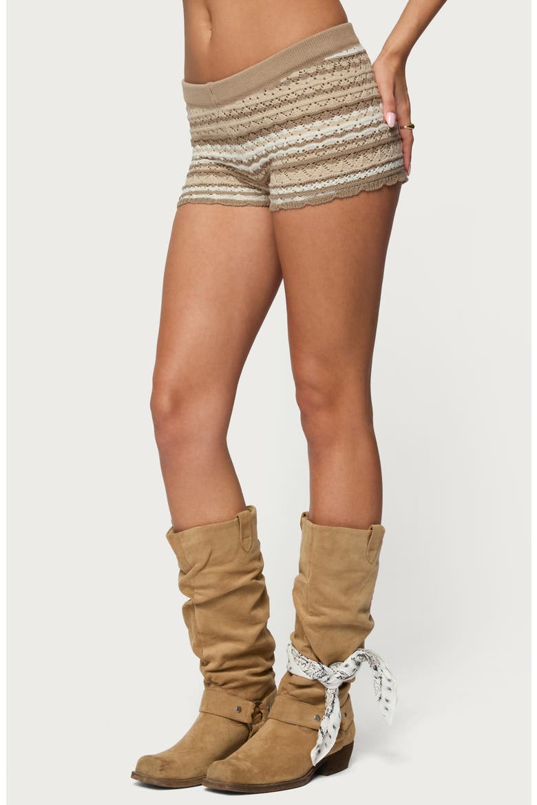 Daphnie Stripe Pointelle Stitch Cotton Shorts, Alternate, color, BEIGE